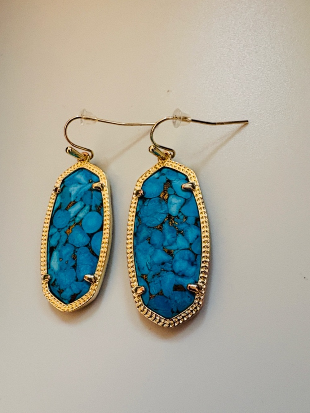 EUC [Kendra Scott] Elle Drop Dangle Earrings, Bronze Veined Turquoise Magnesite - Picture 4 of 10